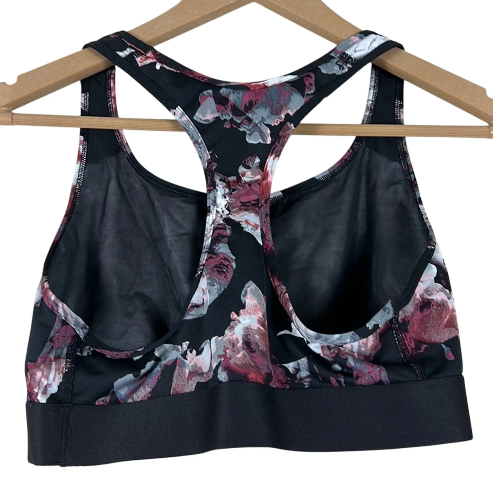 Victoria’s Secret Sports Bra Womens L Black Floral Racerback Medium Impact Gym - Image 2