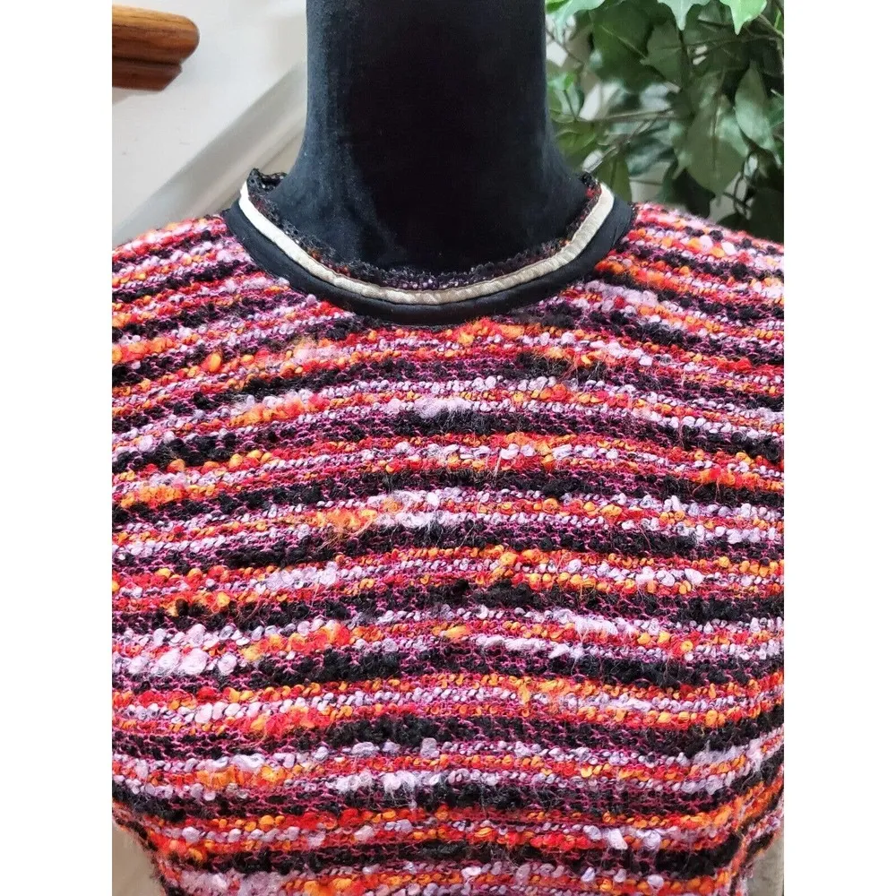 ASOS Womens Multicolor Striped Acrylic Short Sleeve Round Neck Top Blouse 10 - Image 3