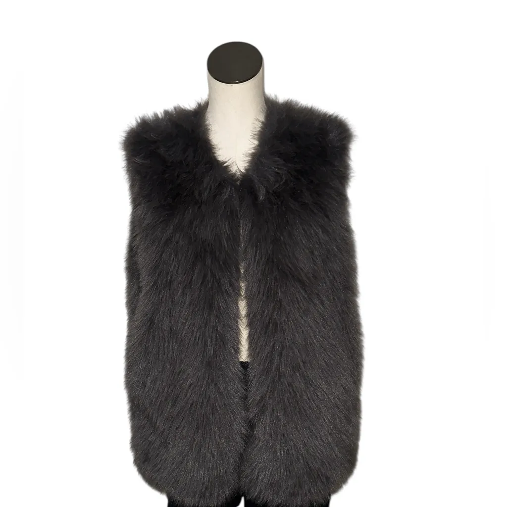 NWT Jason Wu Charcoal Gray Faux Fur Vest Shrug Bolero Open Front Fluffy Medium - Image 2