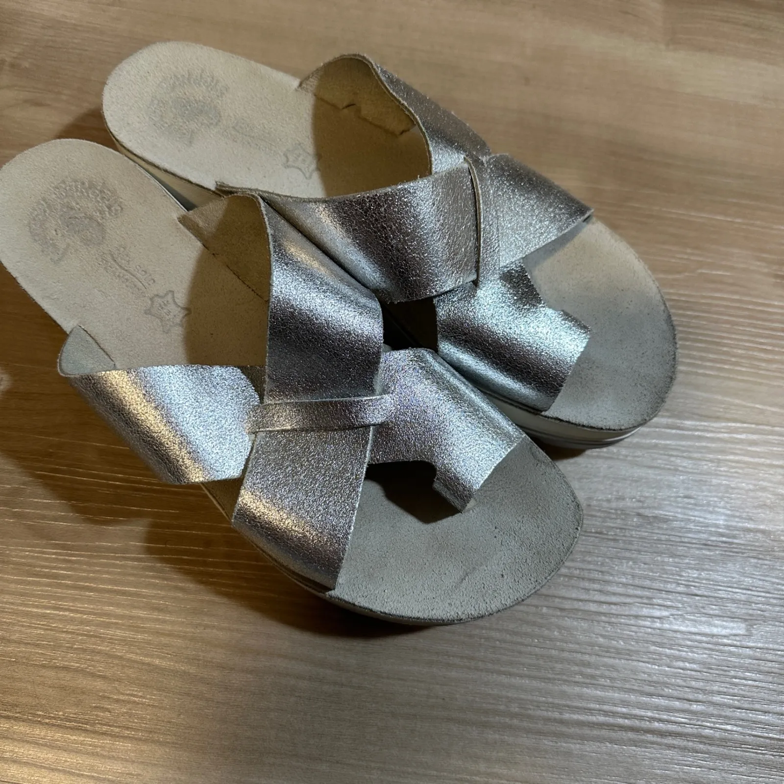 FANTASY SANDALS Silver Metallic Platform Slide Sandals Women EU 41 US 10 Comfort - Image 2