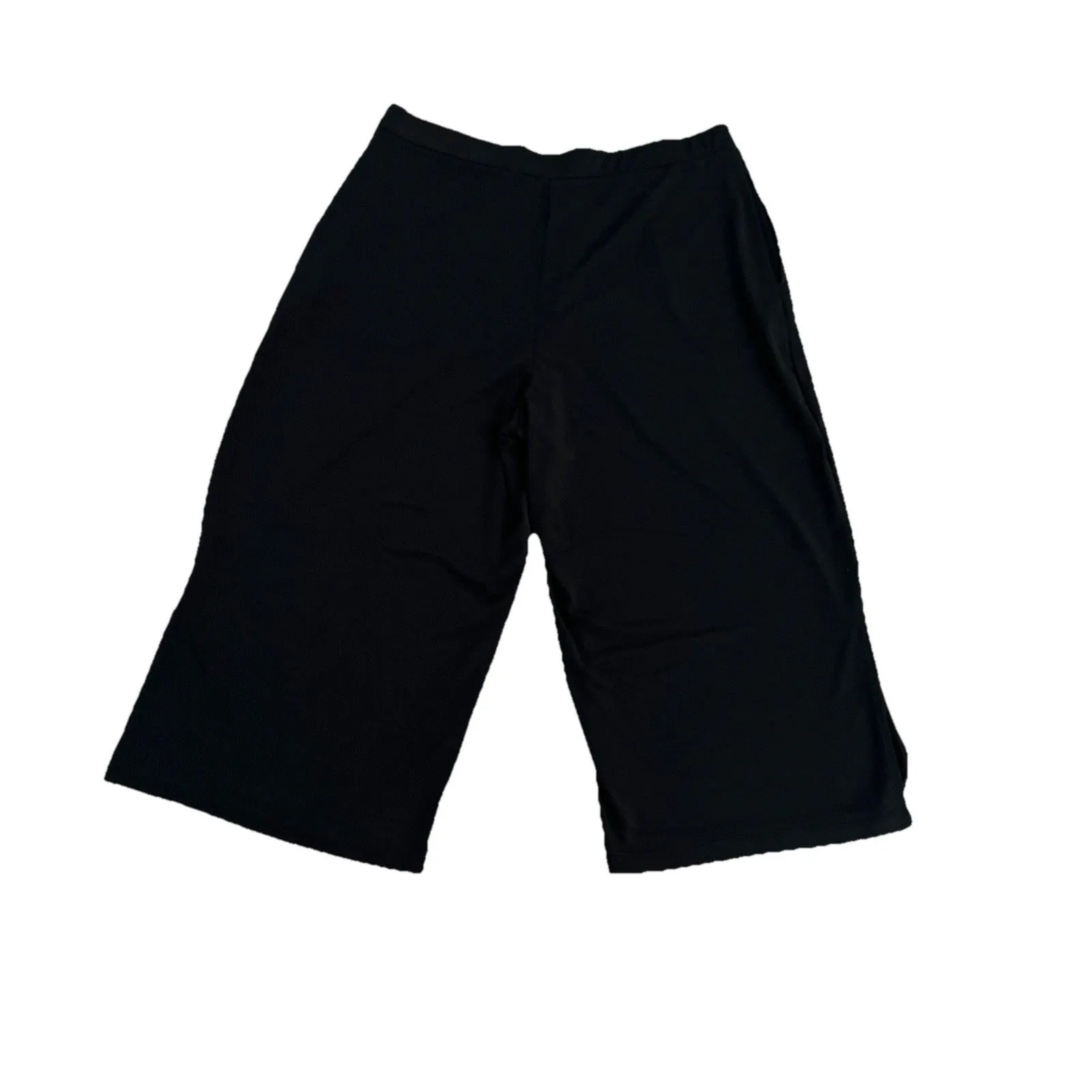 Susan Graver Pants Medium Liquid Knit  Wide Leg Cropped Lot Of 2 Blue Black - Image 5