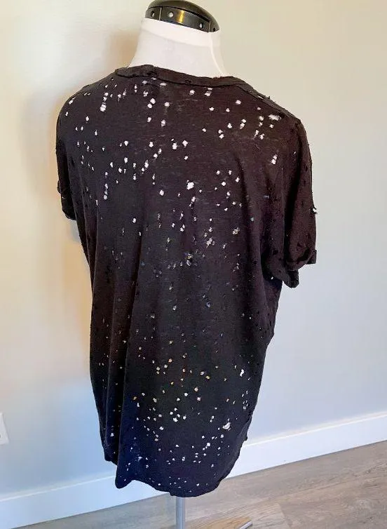 Michael Lauren Black Short Sleeve Distressed T-Shirt - Image 4