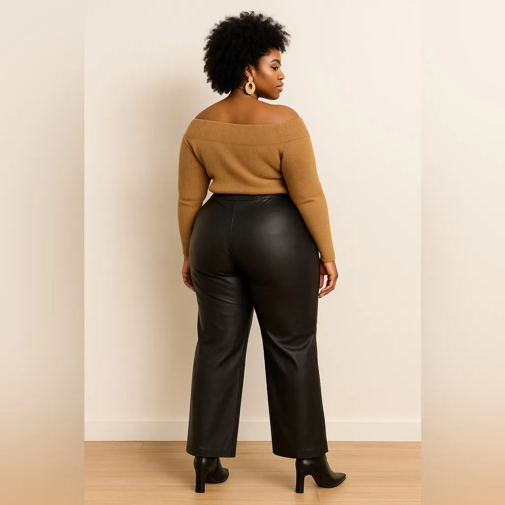 Black Genuine Leather Women's Pants size 14 - Image 2