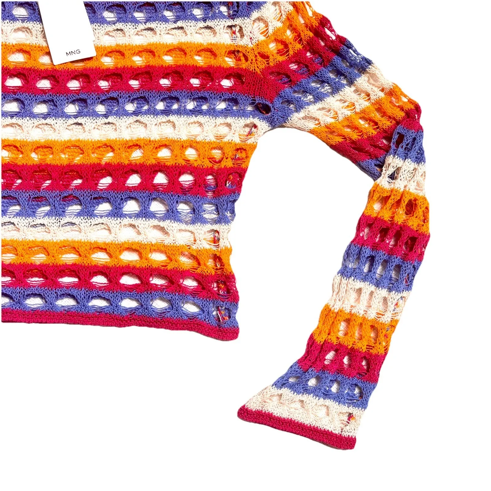 Mango Women's S Colorful Crochet Crop Top Sweater Boho Hippie Beach Vacation - Image 3