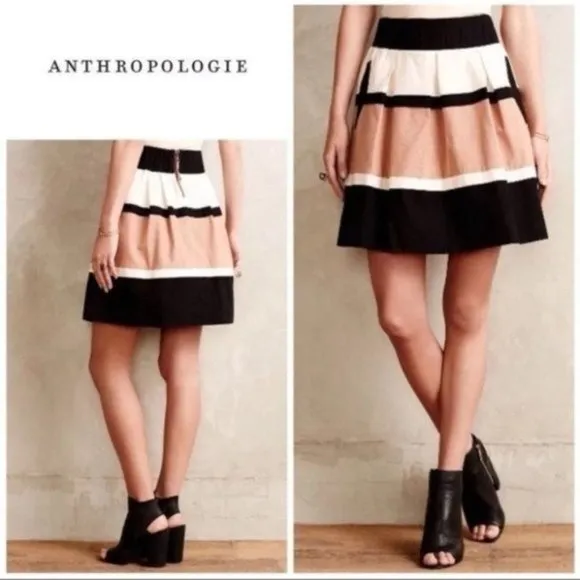 Anthropologie Striped Colorblock Mini Skirt Tan White Black XS - Image 2