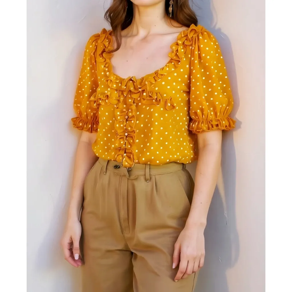 SÉZANE Wood Top, Printed Peas Saffron, FR36/US4 - Image 4