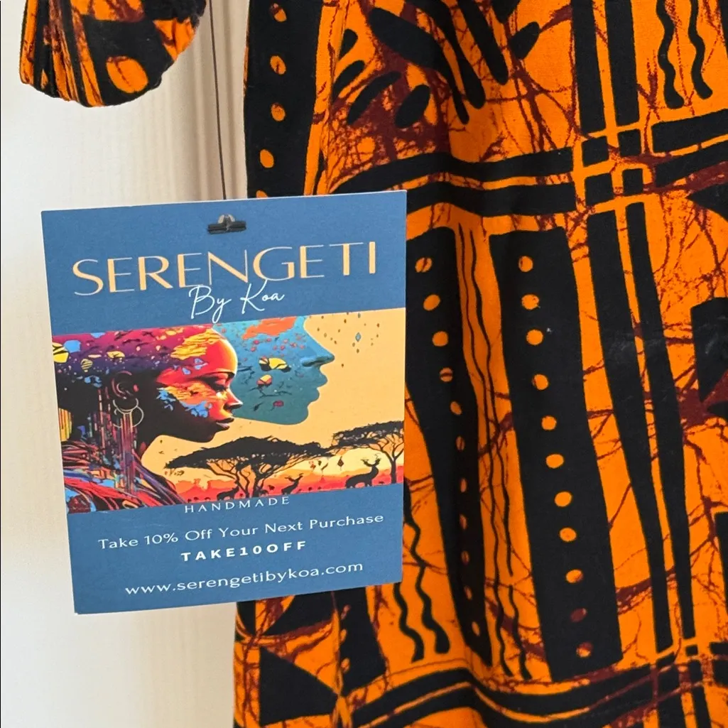 Serengeti Vibrant Orange and Black Shirt/Dress Size M - Image 4