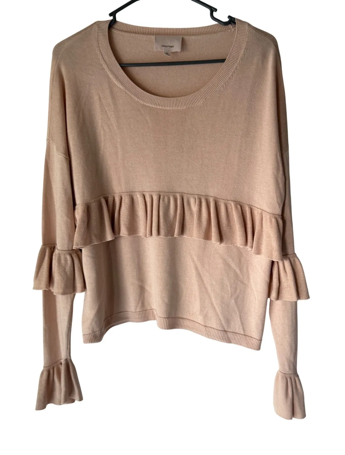 Cinq Sept Blush Pink Ruffle Sweater Knit Cashmere Silk M Coquette Feminine Size M - Image 1