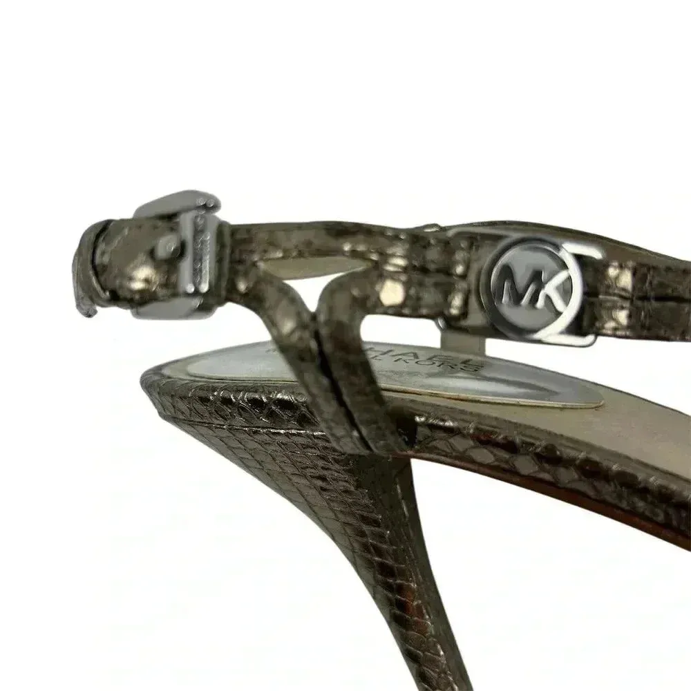 Michael Kors Women's Silver Wedge Sandals Size 8 Snake Print Party Shoes - Image 4