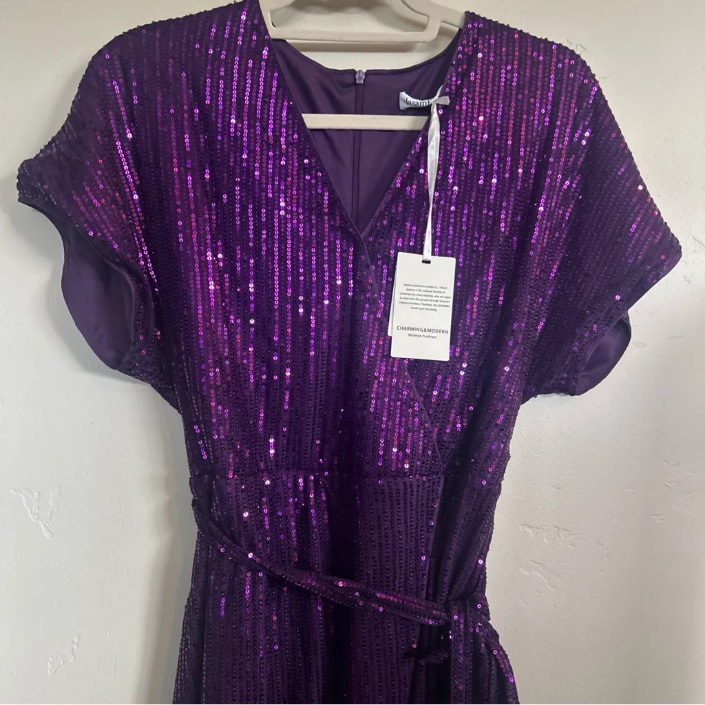 NWT JASAMBAC Women’s Purple Short Sequence Formal dress Sz XL - Image 2