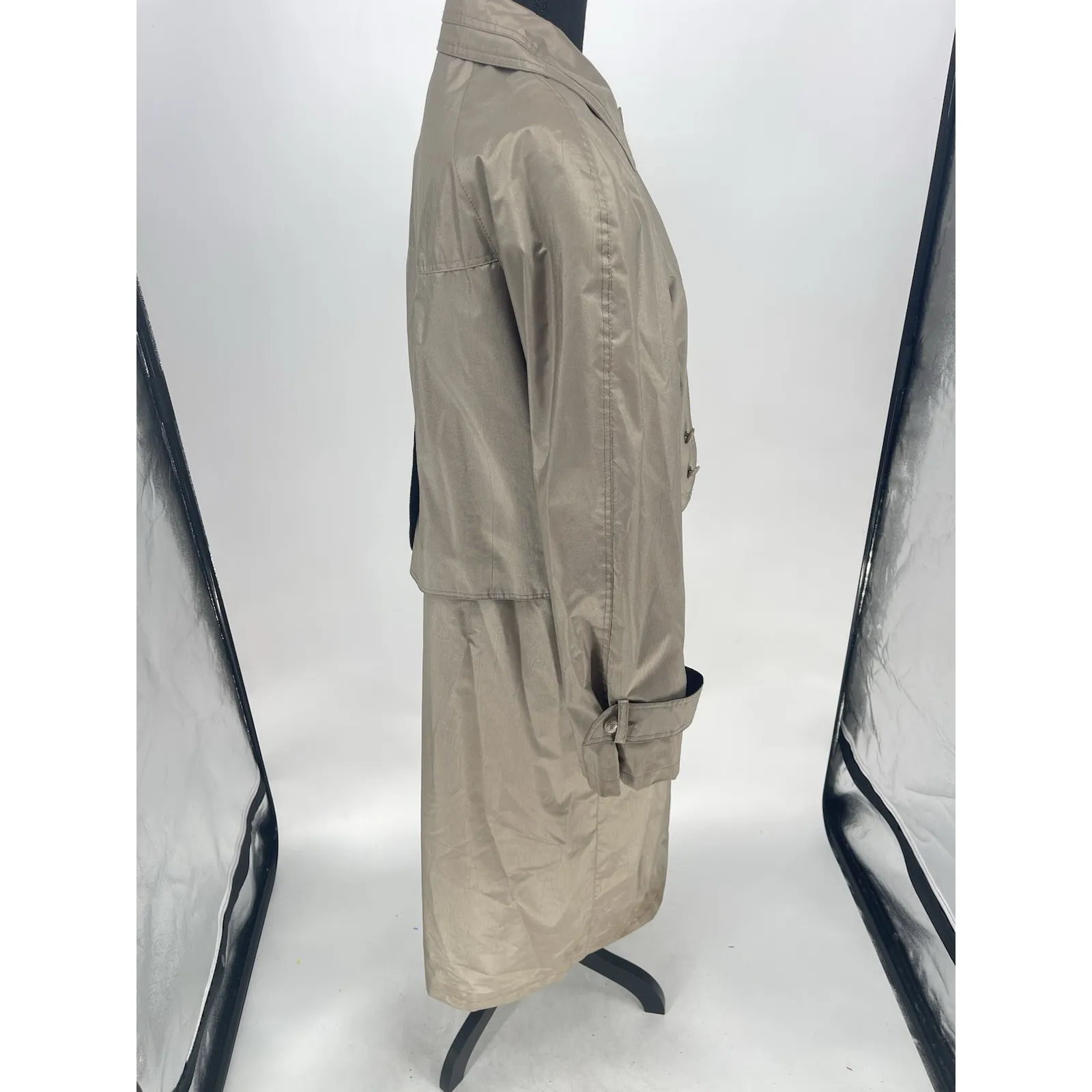 VTG British Mist Long Double Breast Trench Raincoat Womens Sz 10 Retro Old Money - Image 11