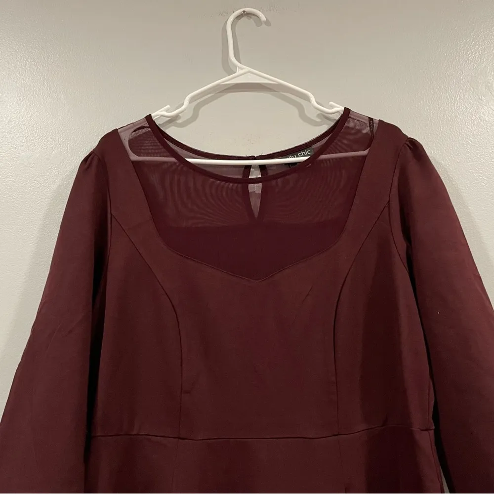 City Chic Cute Mesh Panel Fit & Flare Dress in Ox Blood Size 14 - Image 4