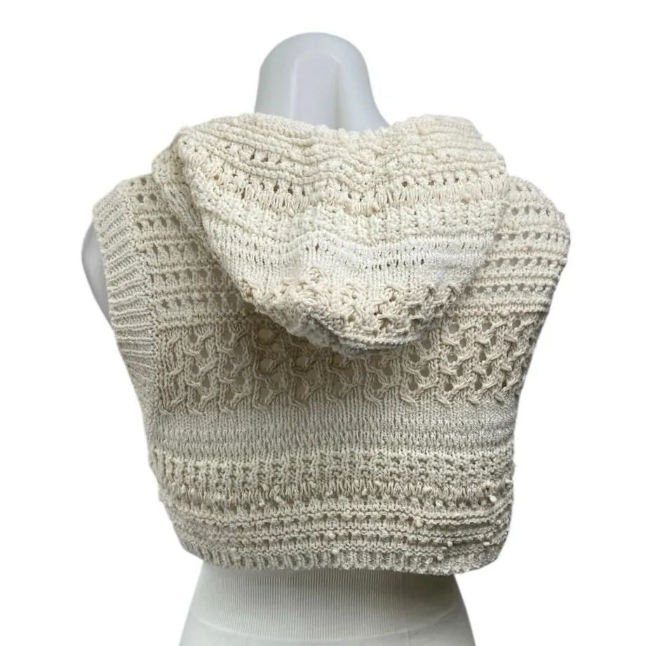 Zara Women's Cream Crochet Open Knit Sleeveless Hooded Hoodie Crop Tank Top Sz S - Image 3