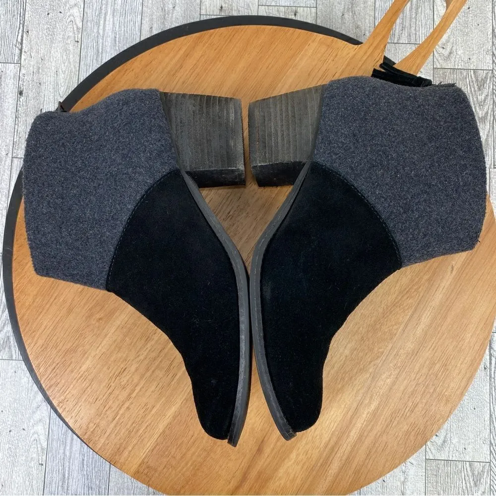 Toms Leila Bootie Ankle Boot Wool Suede Colorblock Gray Black 7.5‎ - Image 5