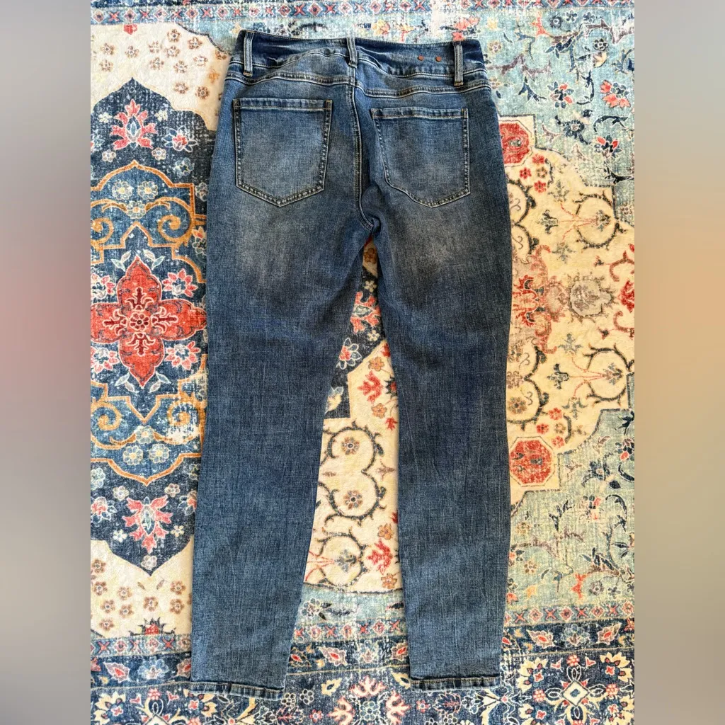 261 CAbi Distressed Skinny Adventure Wash Blue Straight Leg Jeans 8 - Image 2