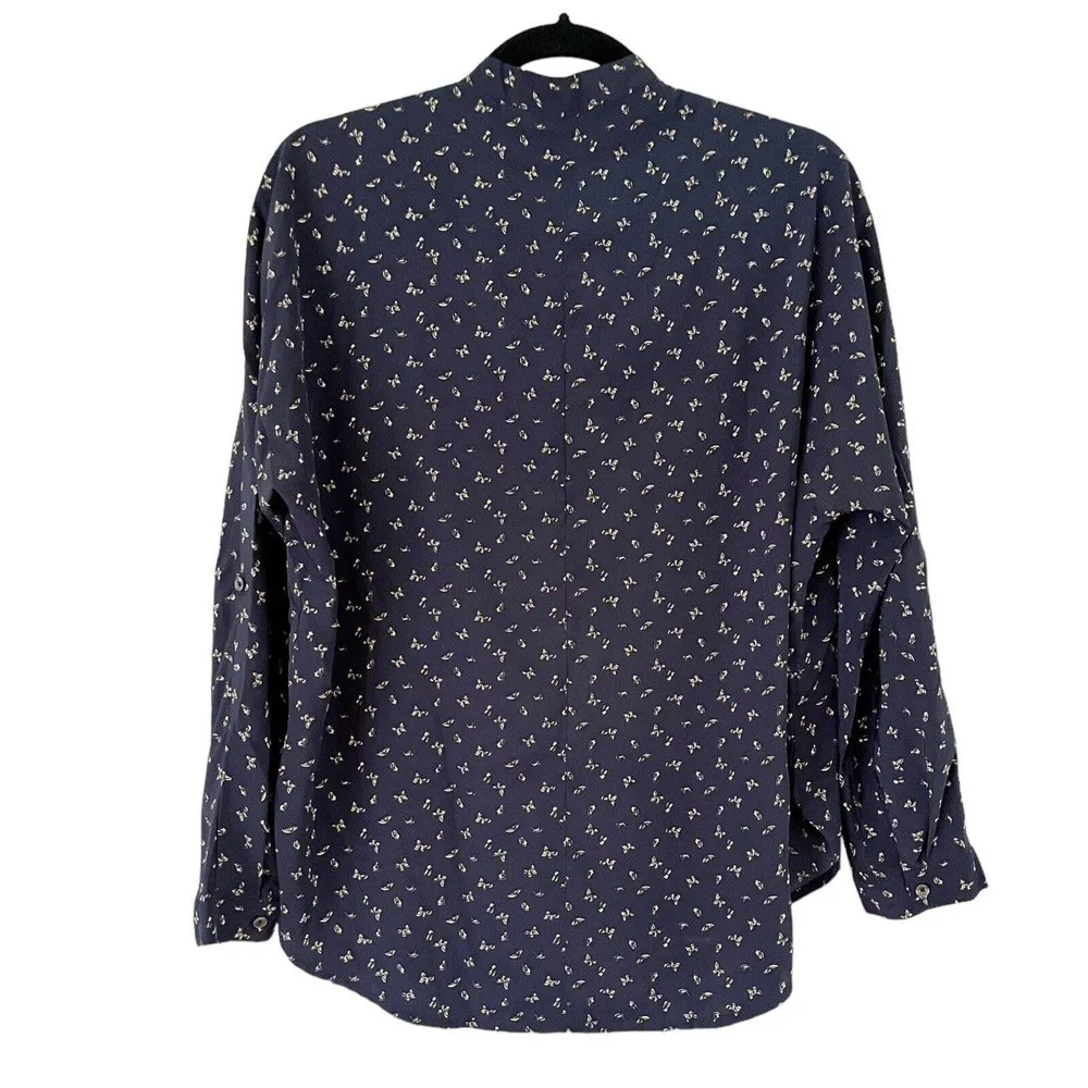 Abercrombie & Fitch Butterfly Navy Blue Neck Tie Popover Blouse Size Small - Image 2