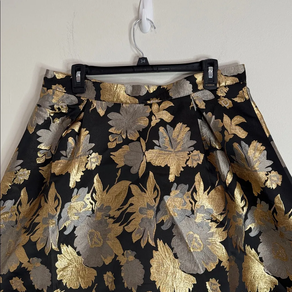 Chicwish Black  Golden Bouquets Jacquard A-Line Flowing Midi Skirt size XL - Image 5