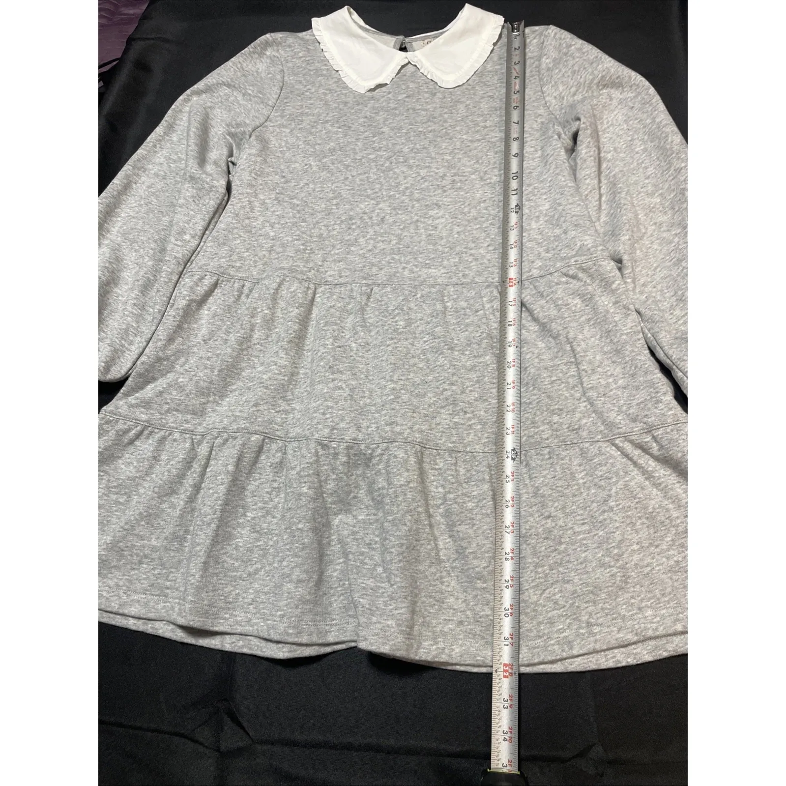 Tiered Long Sleeve Midi Sweatshirt Dress Womens M Cottage Baggy Modest Ruffle Gray Size M - Image 9