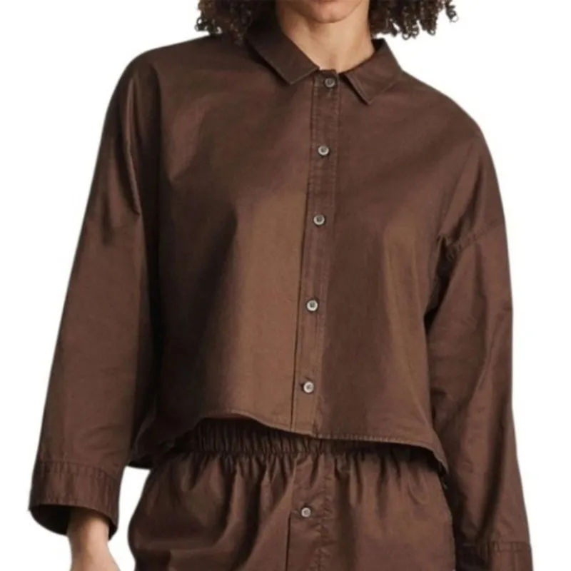 NWT Everlane Woven PJ Top Red Orange Button Down Shirt Cotton Sz XS - Image 8