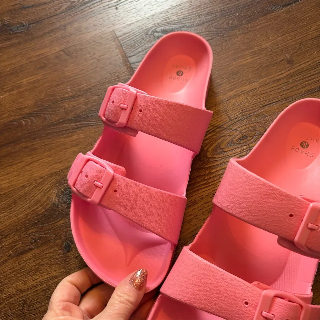 Shade & Shore Slide Sandals Womens Size 7 Pink Double Buckle Beach Pool - Image 7