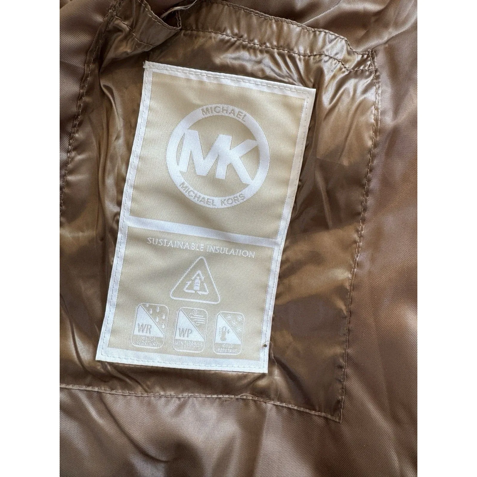 MICHAEL KORS  Women’s Brown Gold Hooded Puffer Belted Jacket Bubble Coat SZ XS - Image 10