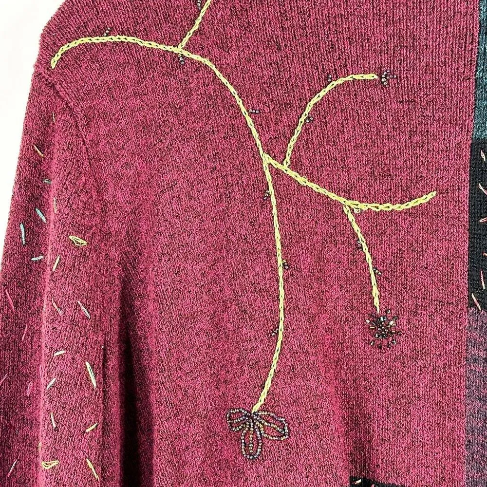 Sigrid Olsen Sport Medium Petite Cardigan Sweater Beaded Metallic Green Red 1321 - Image 10