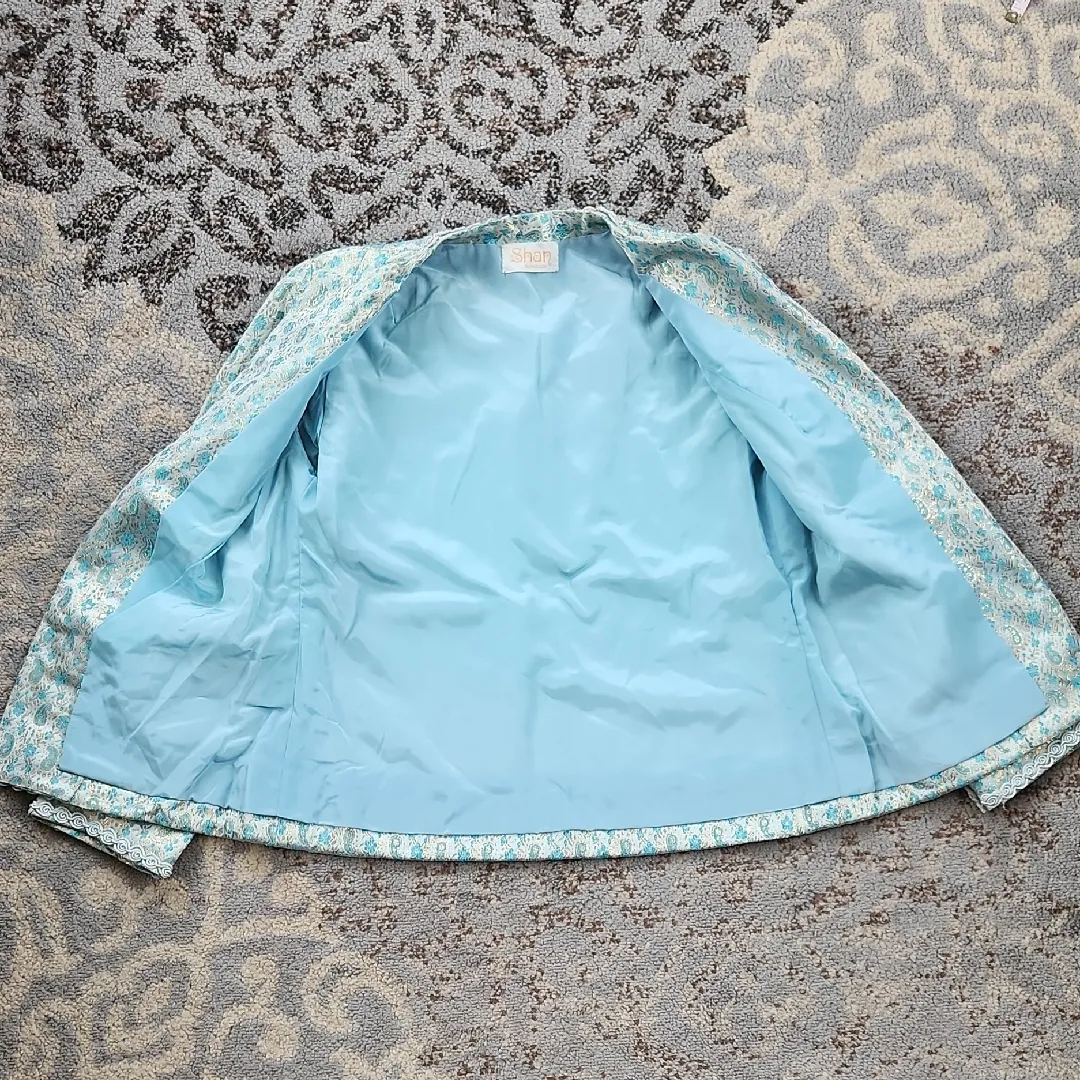 Vintage Shan Bangkok Silk Paisley Blazer Blue Gold Size undefined - Image 3