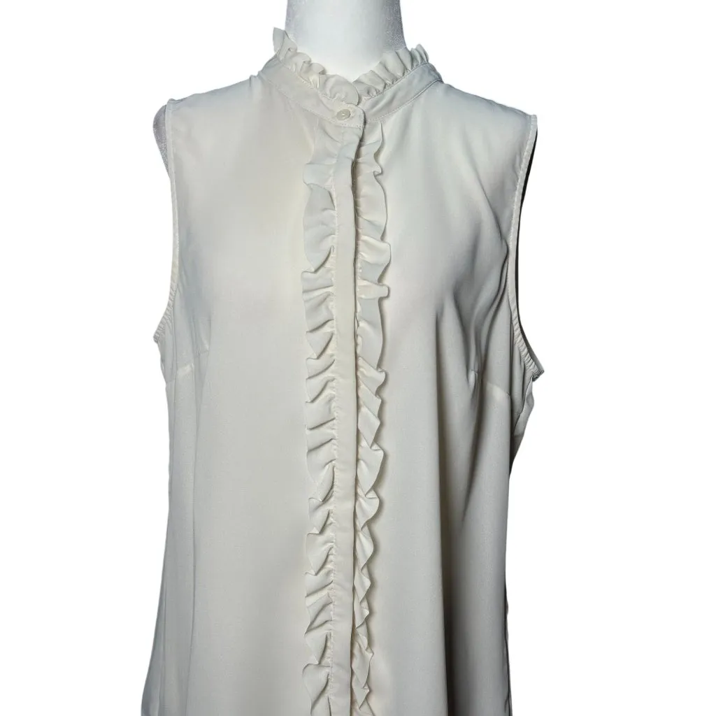 NEW Banana Republic Size PL Ruffle Front Collared Sleeveless Button Up Cream - Image 3