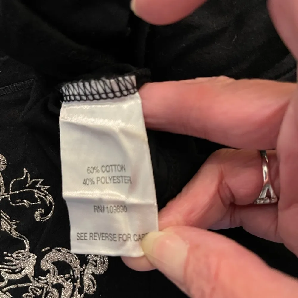 Seven7 gothic tunic top in black with silver screen print. Y2K. - Image 8