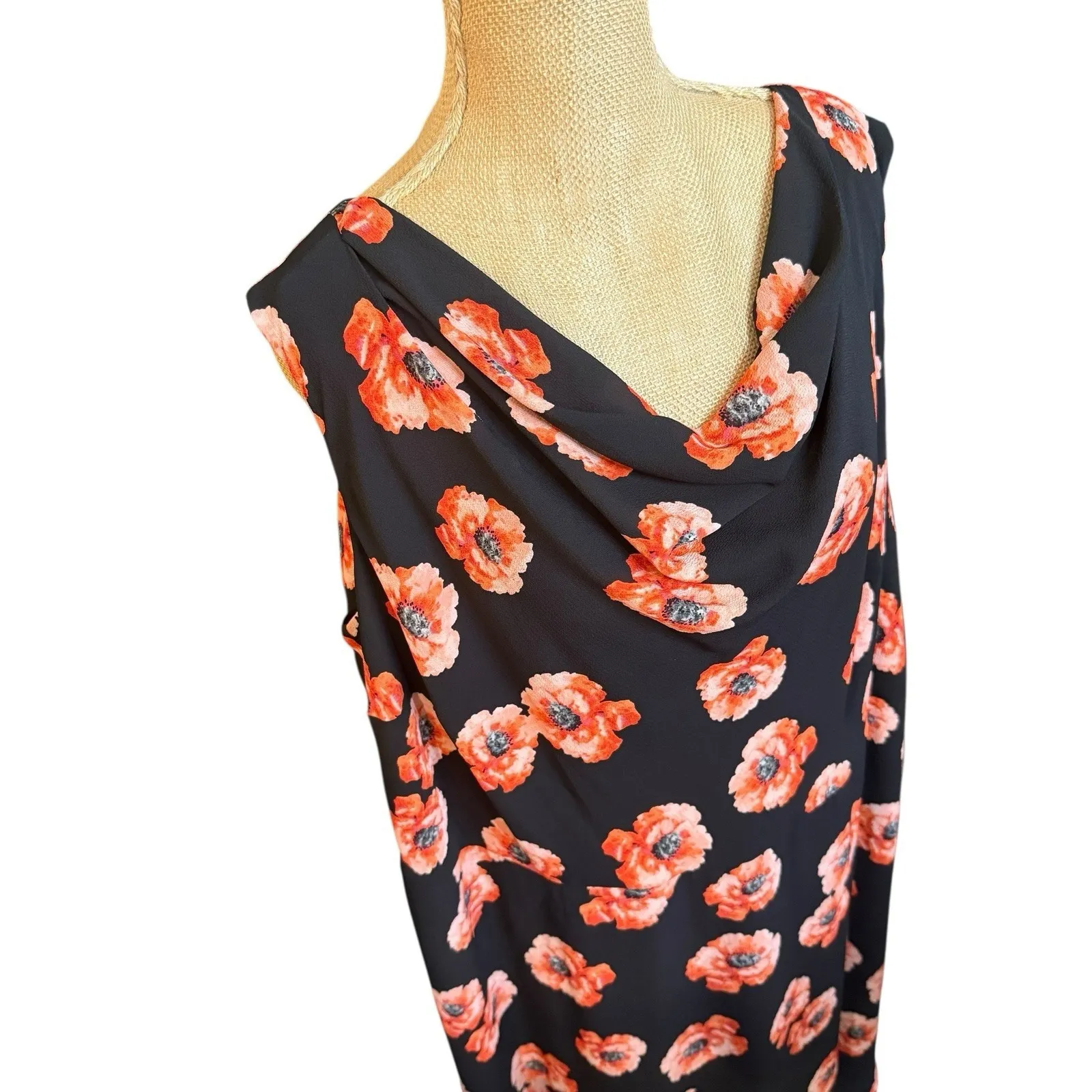 Talbots NWT Floral Black Dress Scoop Neck Lined Flowing Poppy Print Layered 18WP - Image 3