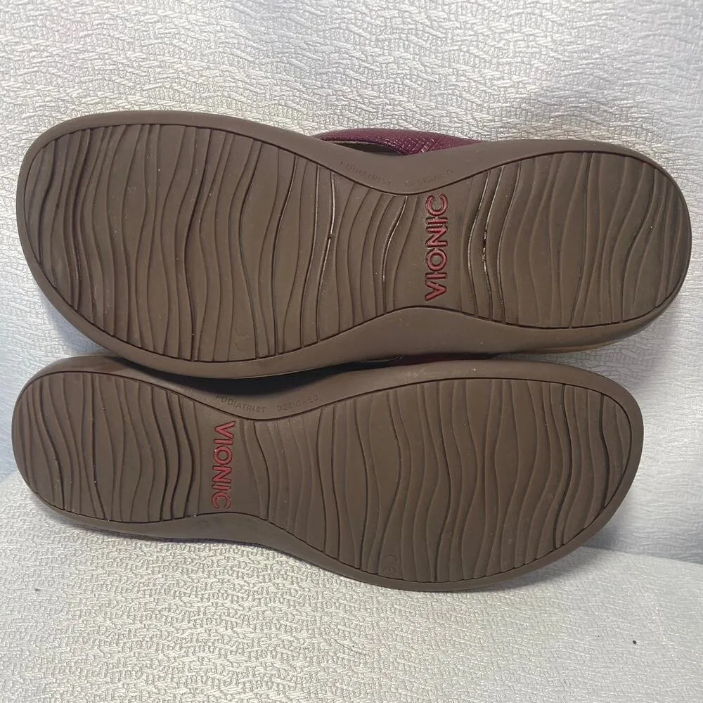 Vionic Burgundy Flip flop Sandals Tie gold Detail sz 9 - Image 4