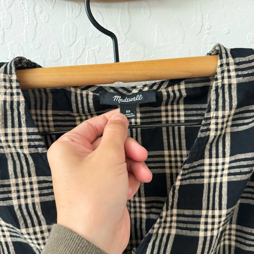 Madewell Plaid Courtyard Metallic Ruffle Hem Peplum Button Blouse XS - Image 3