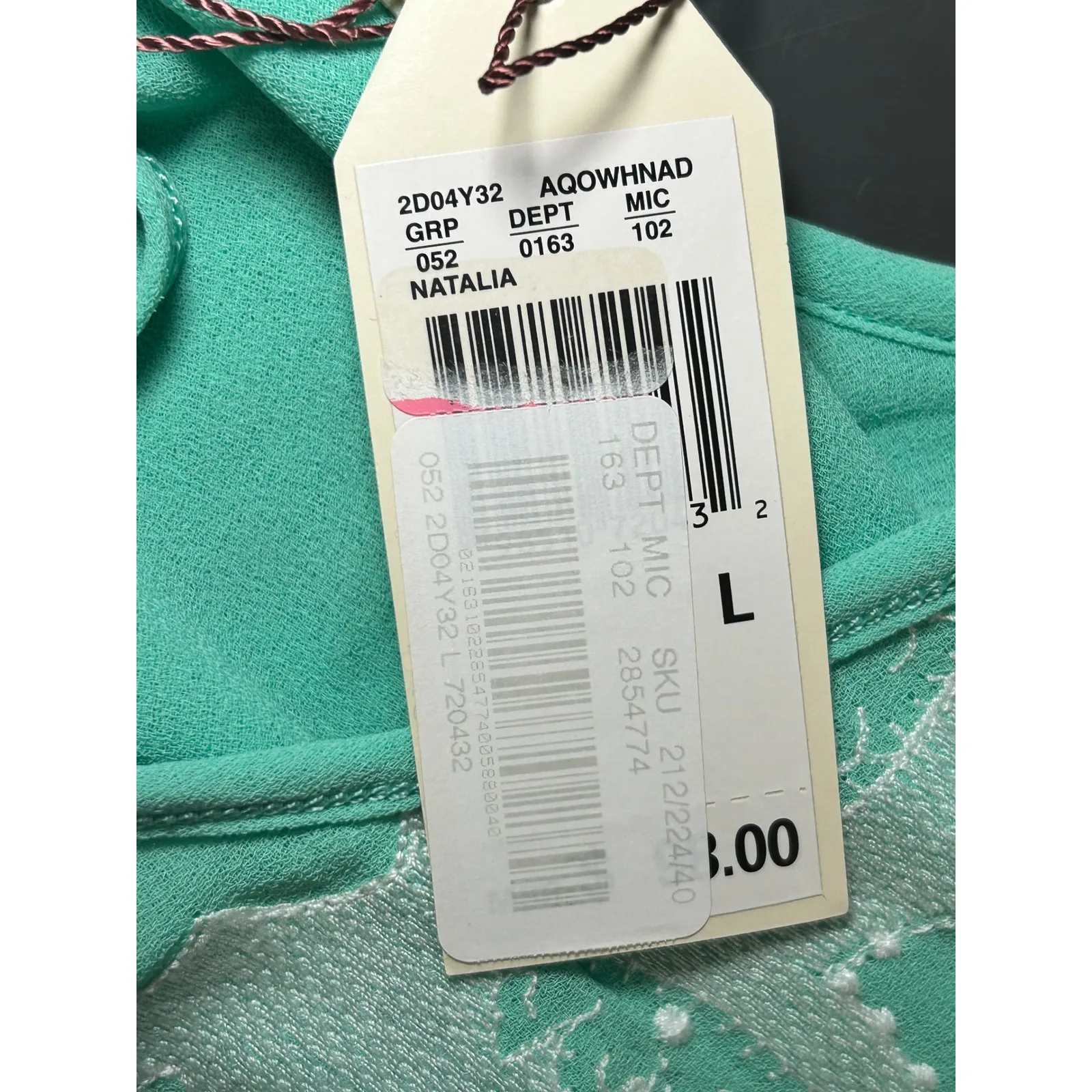 NWT MSSP Aqua Blue‎ White Lace Bohemian Short Sleeve V Neck Top Women's Large - Image 6