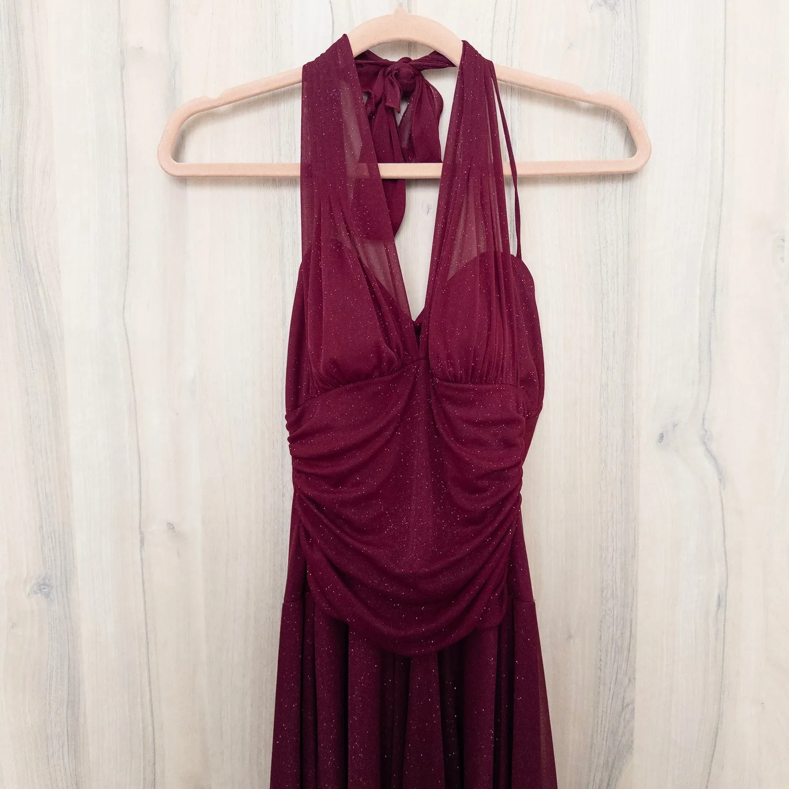 Y2K Speechless Womens Dress S Burgundy Halter Glitter Asymmetrical Party Fairy - Image 2