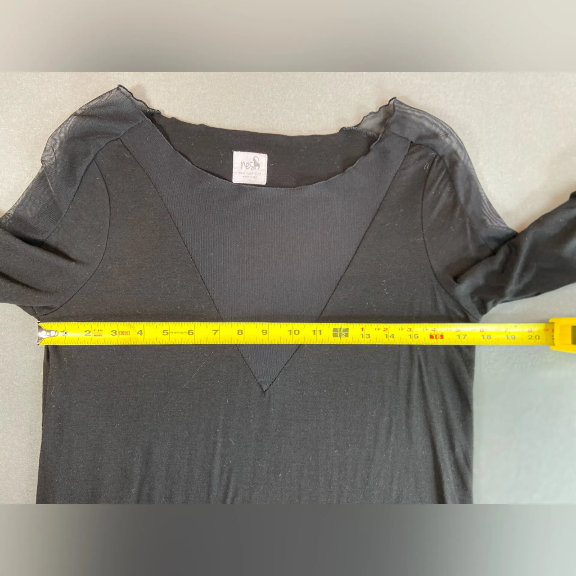 Nesh Tee shirt sheer v neck & upper arm long sleeves Shirt tail round Hem‎ small Black - Image 4