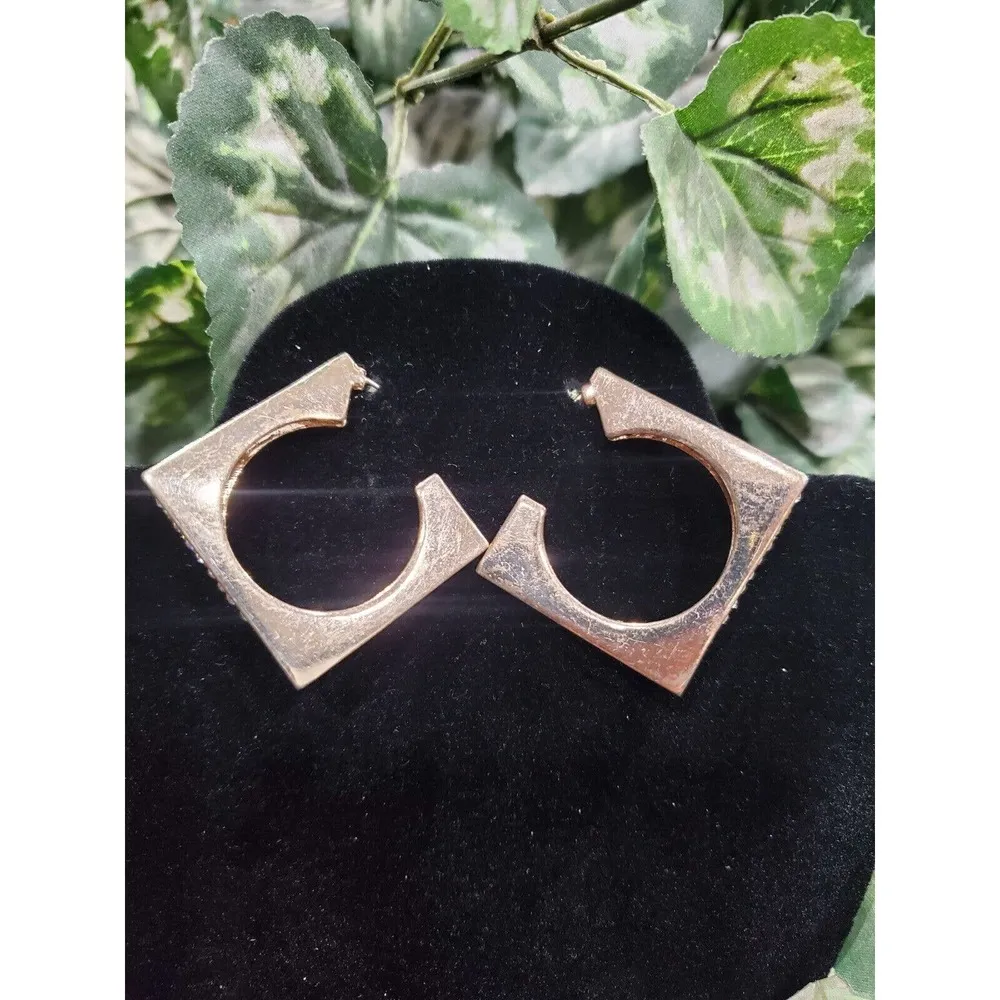 Traci Lynn Gold Plated with Crystal Square Hanging Hoop Stylish Earrings - Image 8