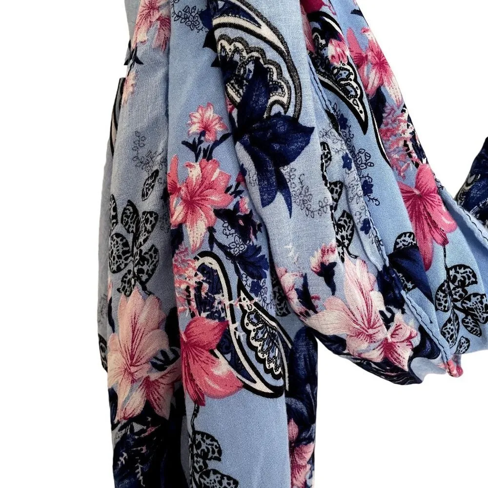 Delicate floral blue pink lightweight scarf fashion design summer comfortable - Image 2
