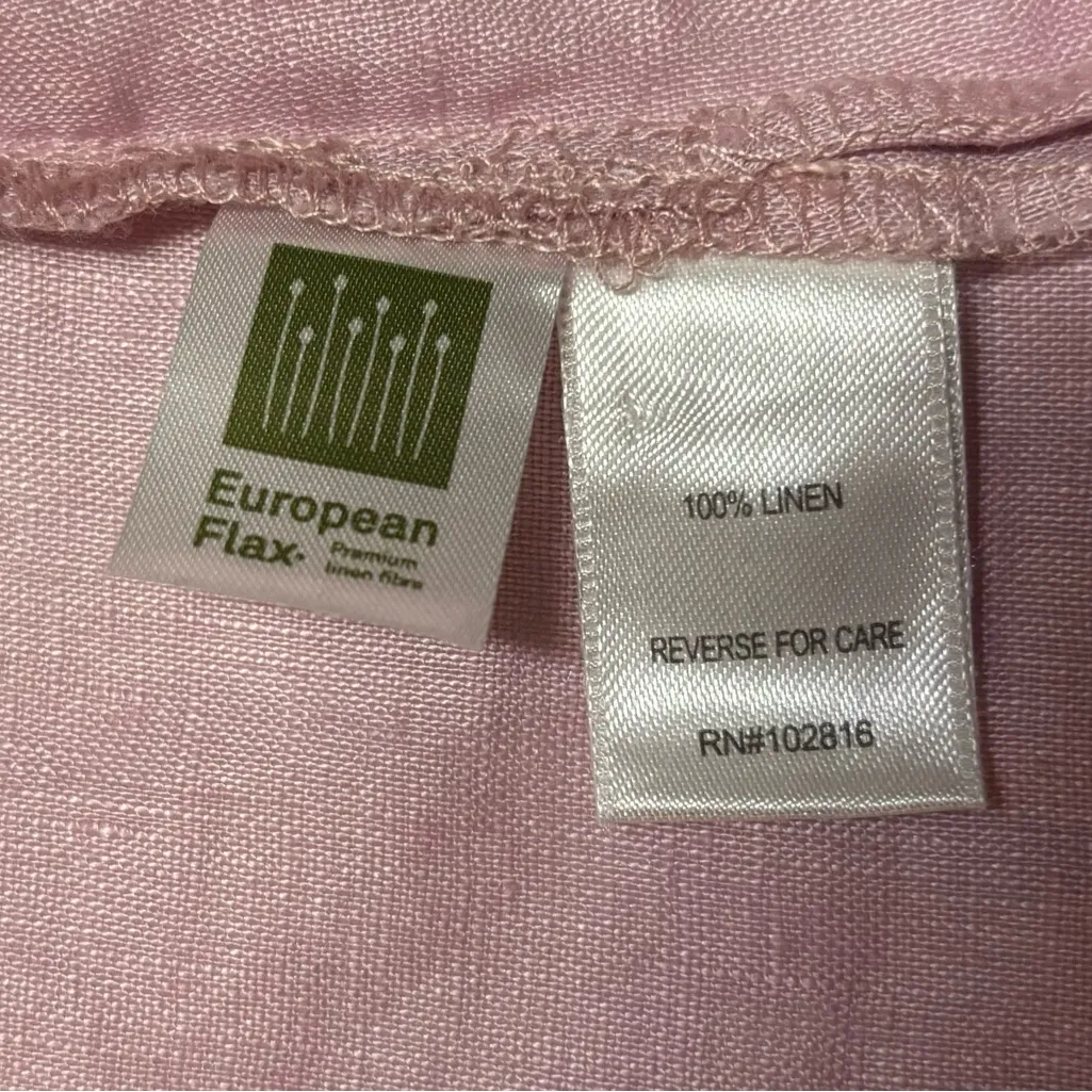 Garnet Hill 100% Linen Pink/Purple Short‎ Sleeve Button Up Shirt Size 4 - Image 9