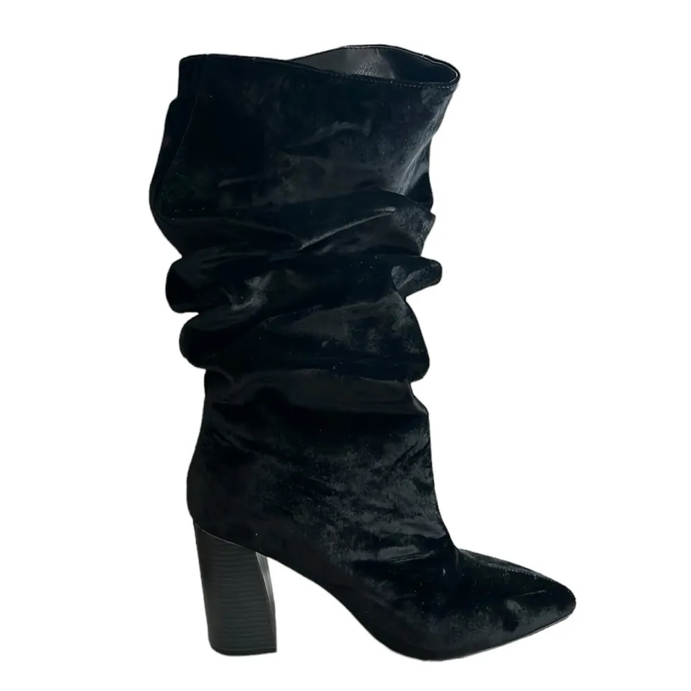Shoe Republic LA Velvet Mid-Calf Boots Party Block Heels Fashion Pointed Toe - Image 3