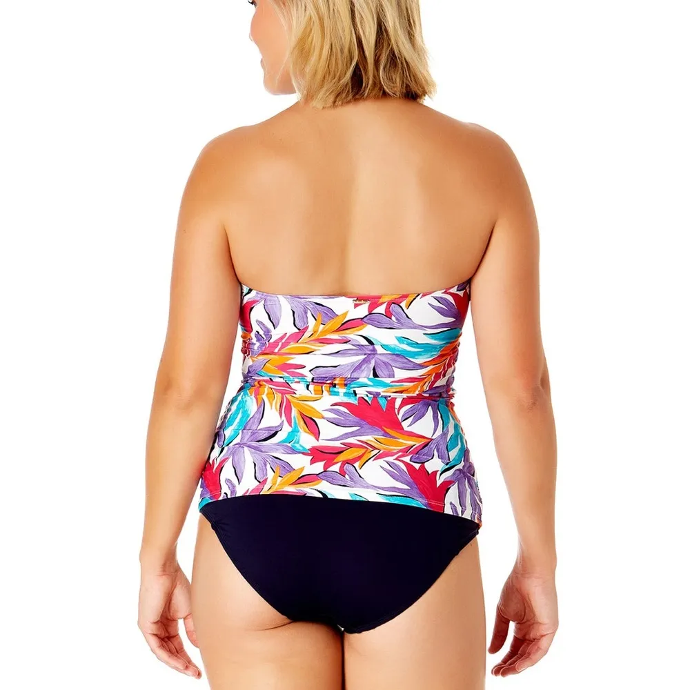 Anne Cole Women's Dance Floor Palm Twist Front Bandeaukini Swim Top- Size Medium - Image 2