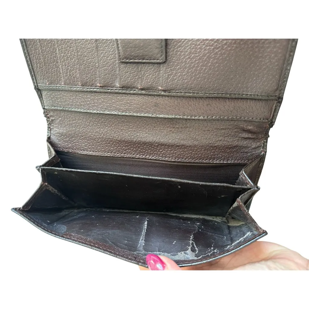 GUCCI Brown Leather Canvas Logo Long Wallet - Image 8