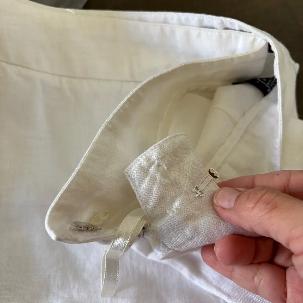 Lagenlook Linen White Trousers Pants Cropped Wide Leg Straight Womens 8 Coastal - Image 6