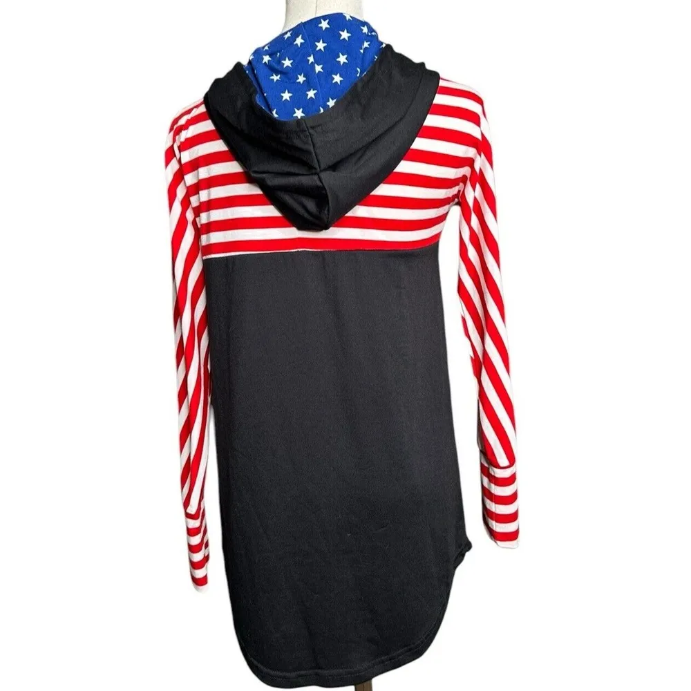 LuLaRoe Amber Hoodie Size XS Flag Red White Blue Patriotic Americana Black - Image 5