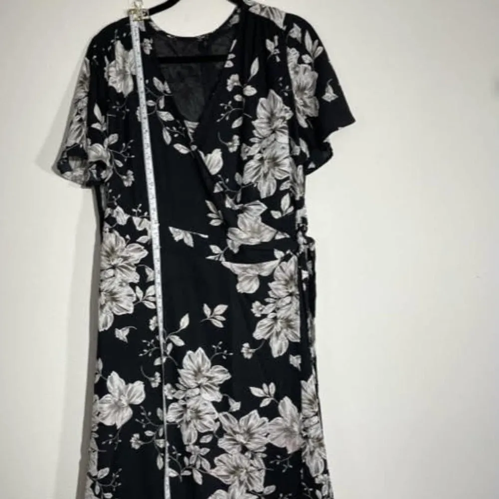 Jessica London Black Gray Floral Print Wrap Dress Two Piece Set Size 16W - Image 65