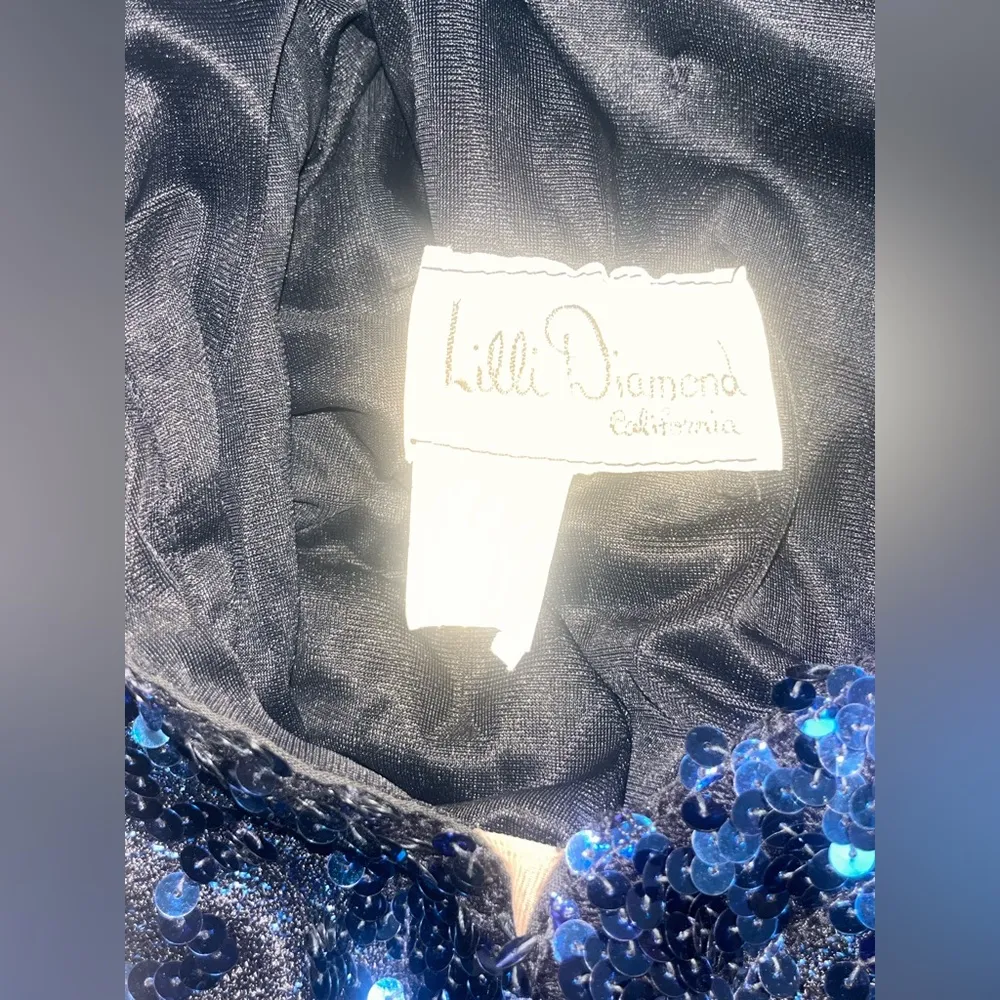 Lilli Diamond Original 60s 70s TRUE VINTAGE Blue Maxi Sequin Dress Long Sleeve L Size L - Image 11