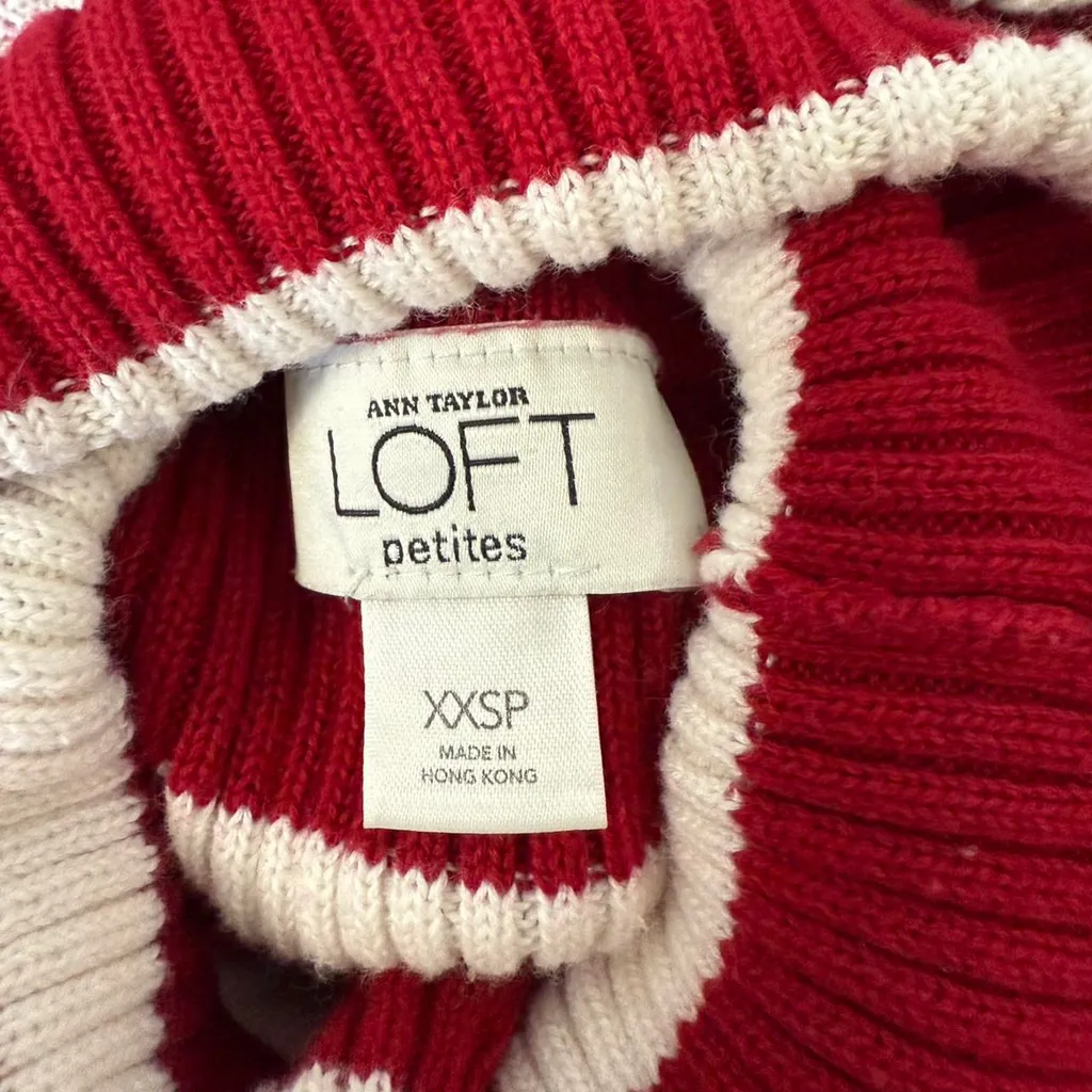 Ann Taylor LOFT petite Striped Red & White 100% Cotton Turtleneck Sweater -XXSP - Image 5