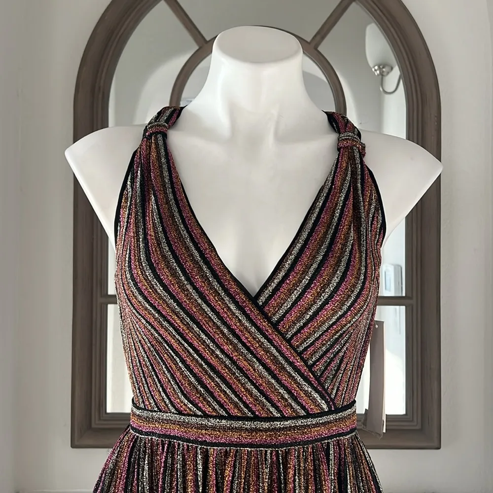 Aqua Striped Metallic Gown in Black Multi, Size XS New w/Tag Retail $298 - Image 5