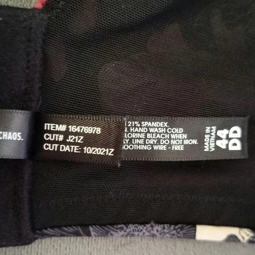 Torrid Curves Size 44DD Plunge Push Up 360 Back Smoothing Bra Skulls Flowers - Image 5