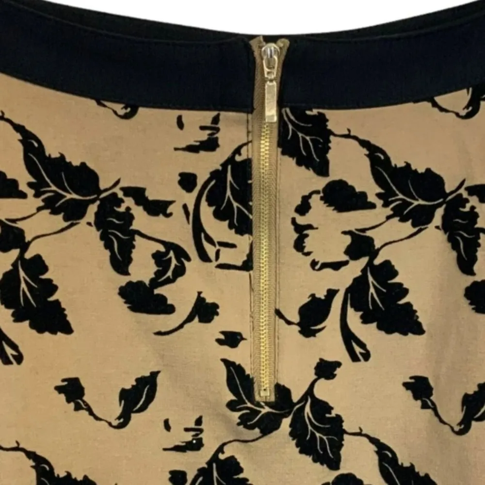 Carmen Marc Valvo A-Line Skirt In Brown With Black Velvet Burnout Leaf Size 12 - Image 3