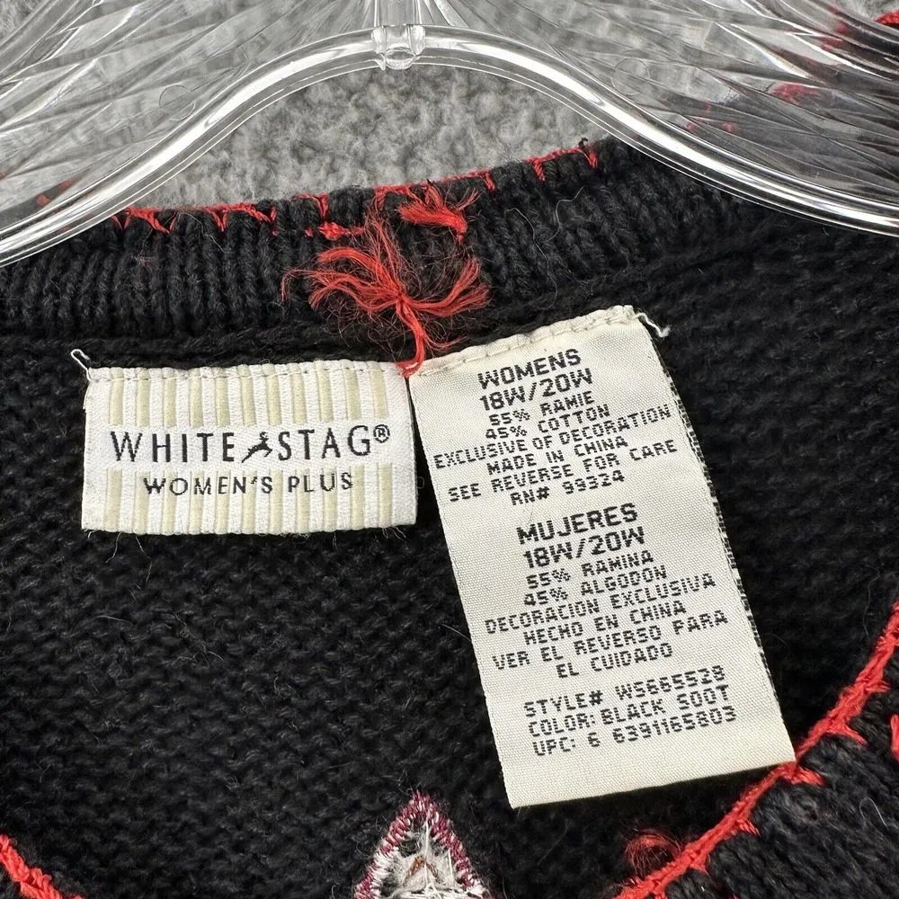 Vintage White‎ Stag Knit Cardigan Sweater Cardinal Embroidered Beaded W 18W 20W - Image 8